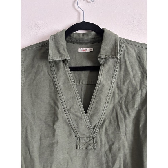 Faherty Stretch Surplus Dress Olive Green Small V Neck Boho‎ Coastal Beach - Picture 2 of 6